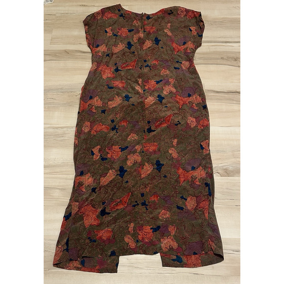 Lauren Alexandria 14 Dress Faux Wrap 100% Silk Short Sleeve Abstract Print Brown - Picture 2 of 12